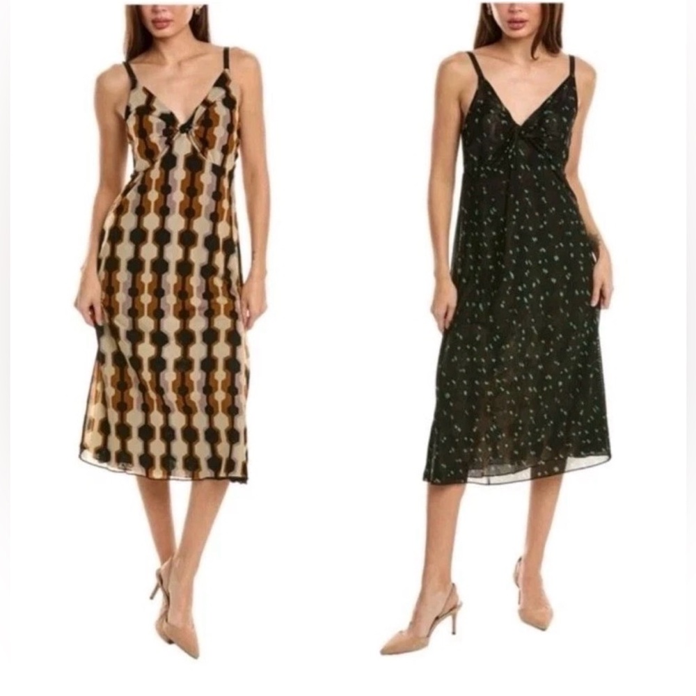 Cabi Trophy Mesh Midi Slip Dress XS Reversible Print Fairy Art Deco #4588